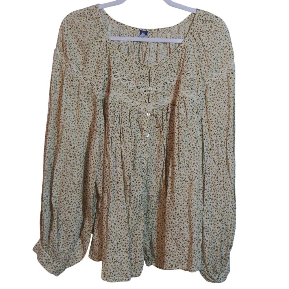 Old Navy Cream Ditsy Floral Peasant Blouse Boho Size XXL